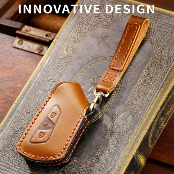 Hallmo Car Cowhide Leather Key Protective Cover for Volkswagen Golf 8(Brown)