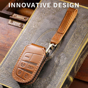 Hallmo Car Genuine Leather Key Protective Cover for Jeep Compass 4-button(Black)