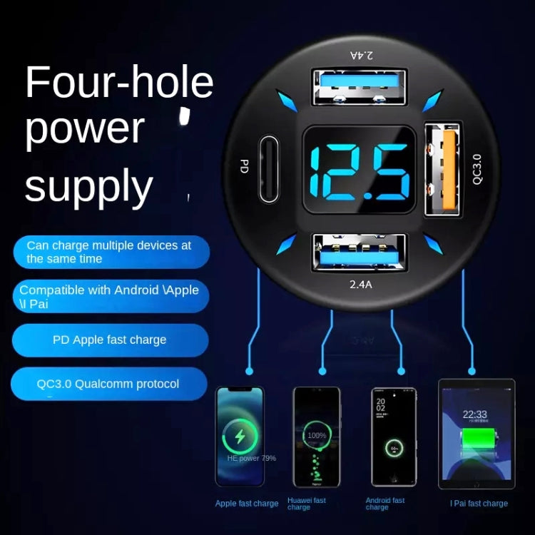 2pcs 4 in 1 USB 66W Digital Display Car Super Fast Charger