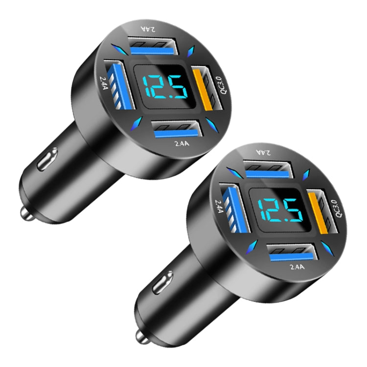 2pcs 4 in 1 USB QC3.0 Digital Display Car Fast Charger