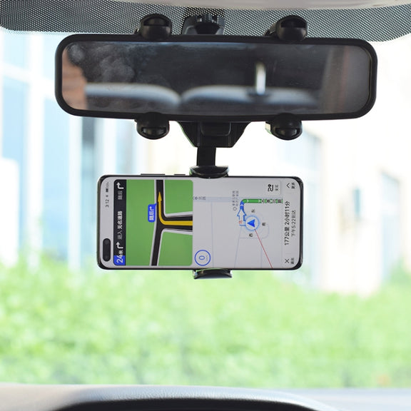 Car Rear Mirror Navigation Phone Holder (Black)