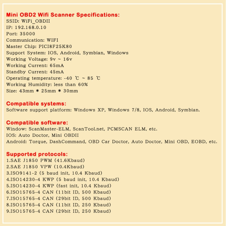 OBD2 WIFI Mini Car Detector Car Fault Diagnostic Tool