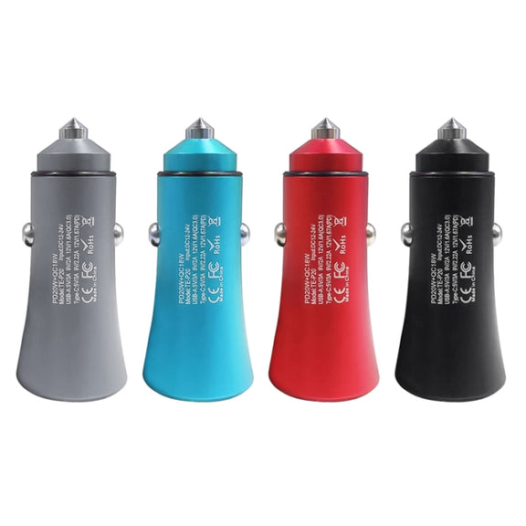 2pcs PD 20W Aluminum Alloy Dual Interface Car Fast Charger (Black)