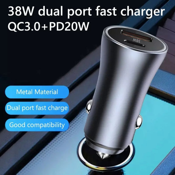 2pcs PD 20W Aluminum Alloy Dual Interface Car Fast Charger (Red)