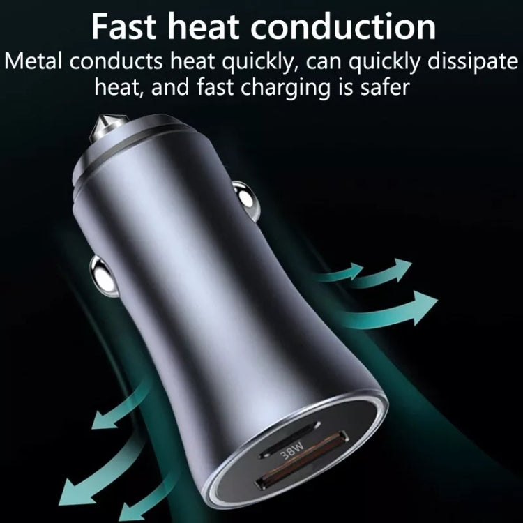 2pcs PD 20W Aluminum Alloy Dual Interface Car Fast Charger (Grey)