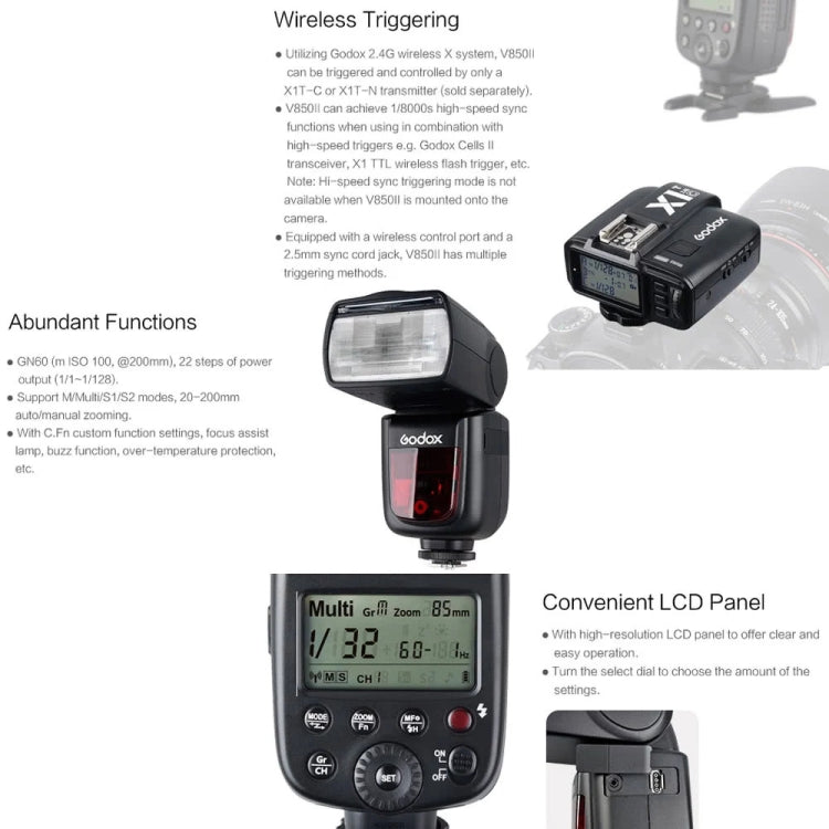 Godox V850II 2.4GHz Wireless 1/8000s HSS Flash Speedlite for Canon / Nikon DSLR Cameras(Black)