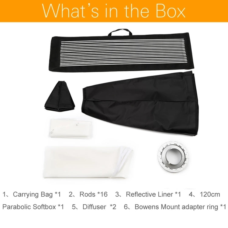 Godox P120L Diameter 120cm Parabolic Softbox Reflector Diffuser for Studio Speedlite Flash Softbox(Black)