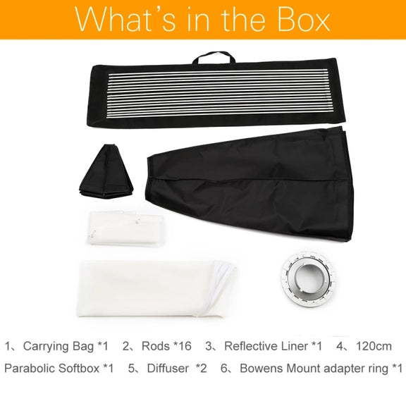 Godox P120L Diameter 120cm Parabolic Softbox Reflector Diffuser for Studio Speedlite Flash Softbox(Black)