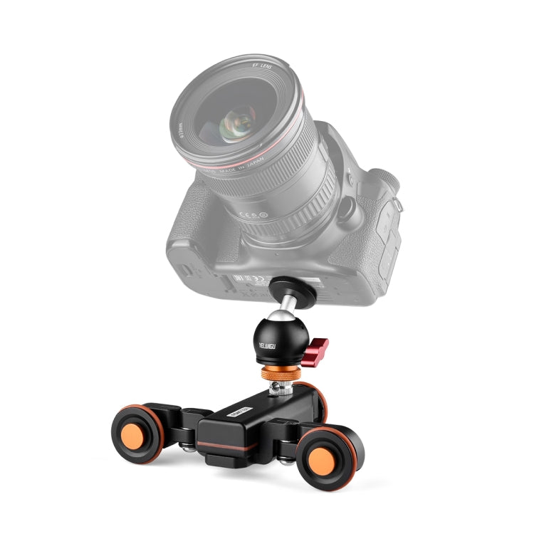 YELANGU L4X-BC Camera Wheel Dolly II Electric Track Slider 3-Wheel Video Pulley Rolling Dolly Car with Ballhead, Load: 3kg (Black)