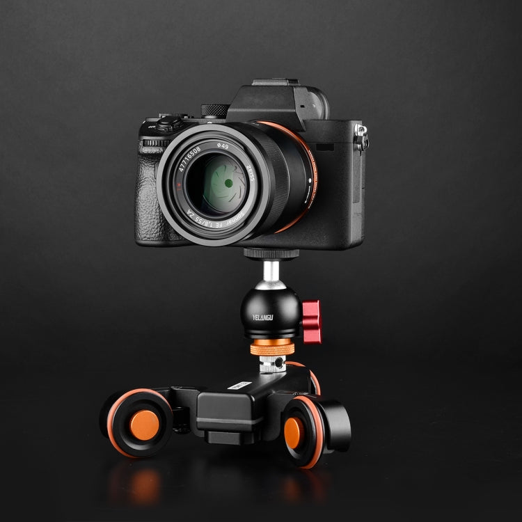 YELANGU L4X-BC Camera Wheel Dolly II Electric Track Slider 3-Wheel Video Pulley Rolling Dolly Car with Ballhead, Load: 3kg (Black)