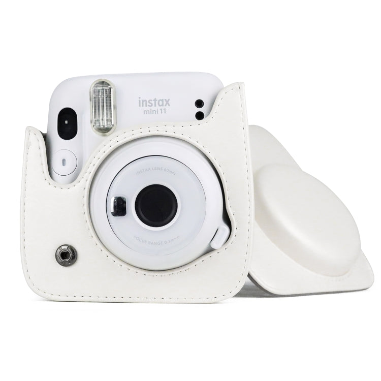 Solid Color Full Body Camera Leather Case Bag with Strap for FUJIFILM Instax mini 11 (White)