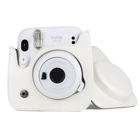 Solid Color Full Body Camera Leather Case Bag with Strap for FUJIFILM Instax mini 11 (White)