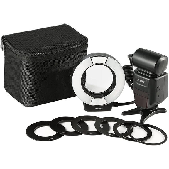 TRIOPO TR-15EX Macro Ring TTL Flash Light with 6 Different Size Adapter Rings For Canon E-TTL(Black)