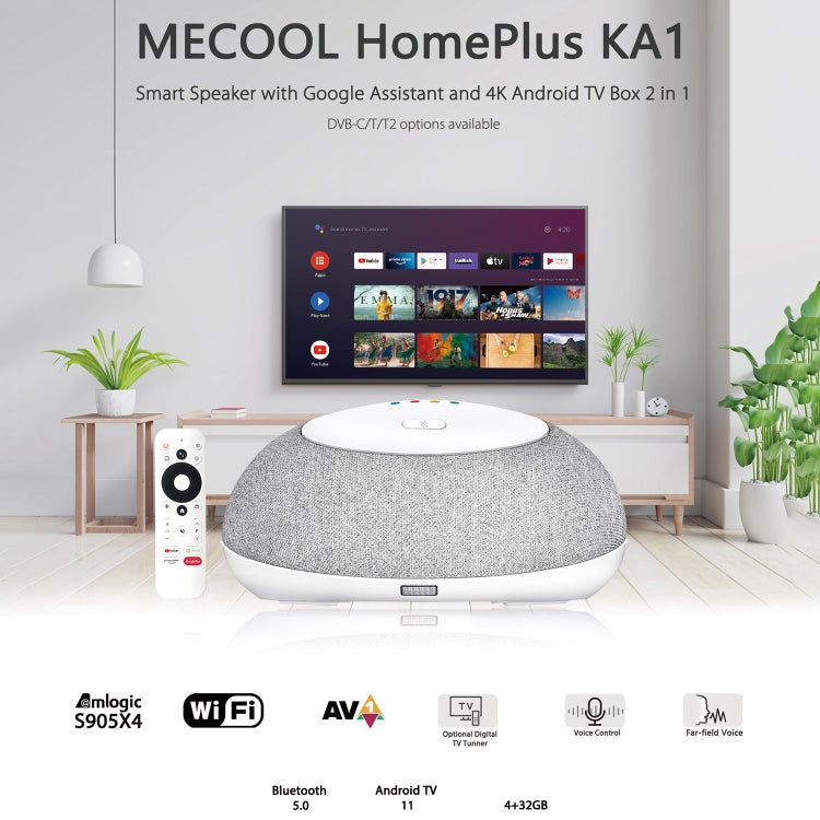 MECOOL KA1 Smart TV Speaker Android 11 TV Box with Remote Control, Amlogic S905X4 Quad Core Cortex-A55, 4GB+32GB, Dual-Band / Bluetooth / Ethernet / OTT(AU Plug)