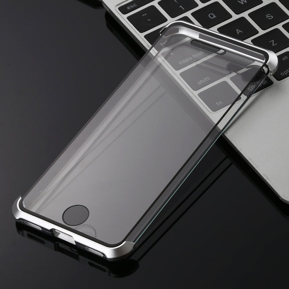 Ultra-Thin Angular Frame Magnetic Absorption Double-Sided Tempered Glass Shell for iPhone 8(Silver)
