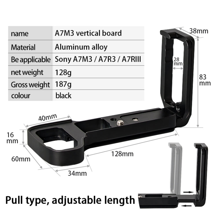 BEXIN A73 L-plate  Camera Vertical Clapper  for A7M3 A7III A7RIII Camera(Black)