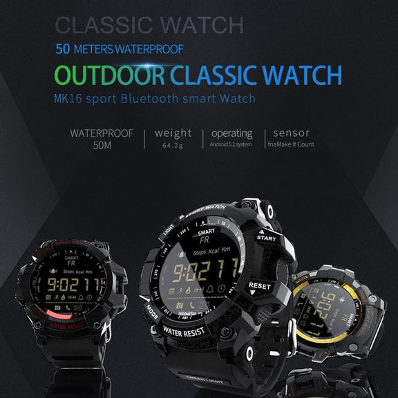 Lokmat MK16 LCD Screen 50m Water-resistant Smart Watch, Support Information Reminder / Remote Camera / Walking Motion Monitor(Black)