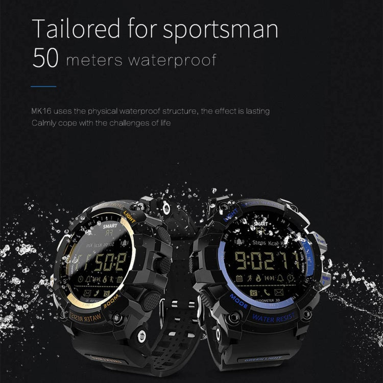 Lokmat MK16 LCD Screen 50m Water-resistant Smart Watch, Support Information Reminder / Remote Camera / Walking Motion Monitor(Black)
