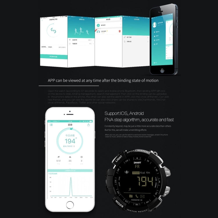 Lokmat MK16 LCD Screen 50m Water-resistant Smart Watch, Support Information Reminder / Remote Camera / Walking Motion Monitor(Black)
