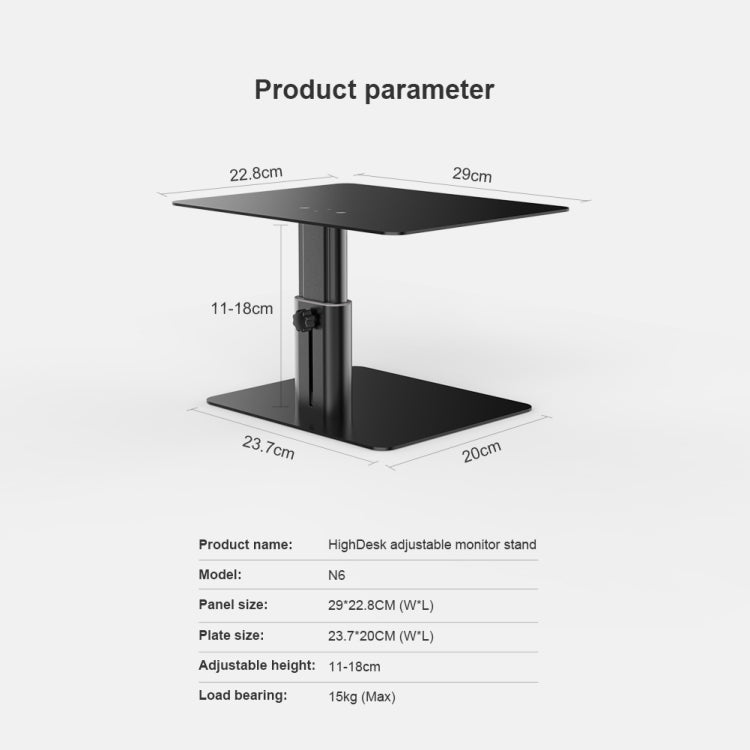 NILLKIN N6 Adjustable High Desk Laptop Monitor Stand Holder (Black)