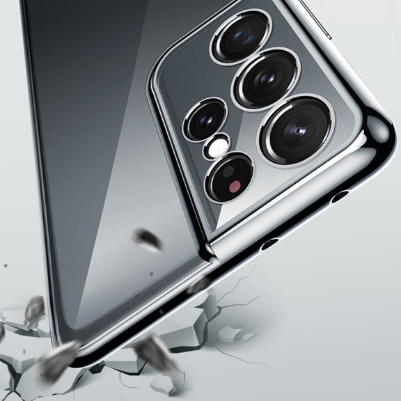 For Samsung Galaxy S21 Ultra 5G SULADA Shockproof Plating Silicone Transparent Protective Case(Silver)