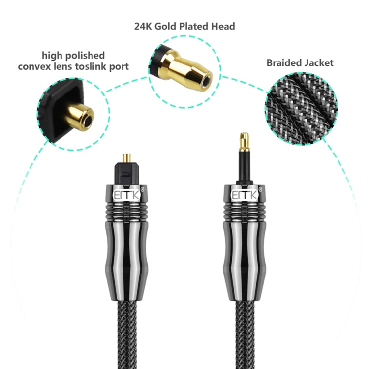EMK OD6.0mm 3.5mm Digital Sound Toslink to Mini Toslink Digital Optical Audio Cable, Length:1.5m