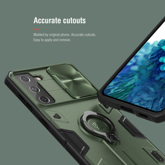 For Samsung Galaxy S21+ 5G NILLKIN Shockproof CamShield Armor Protective Case with Invisible Ring Holder(Green)