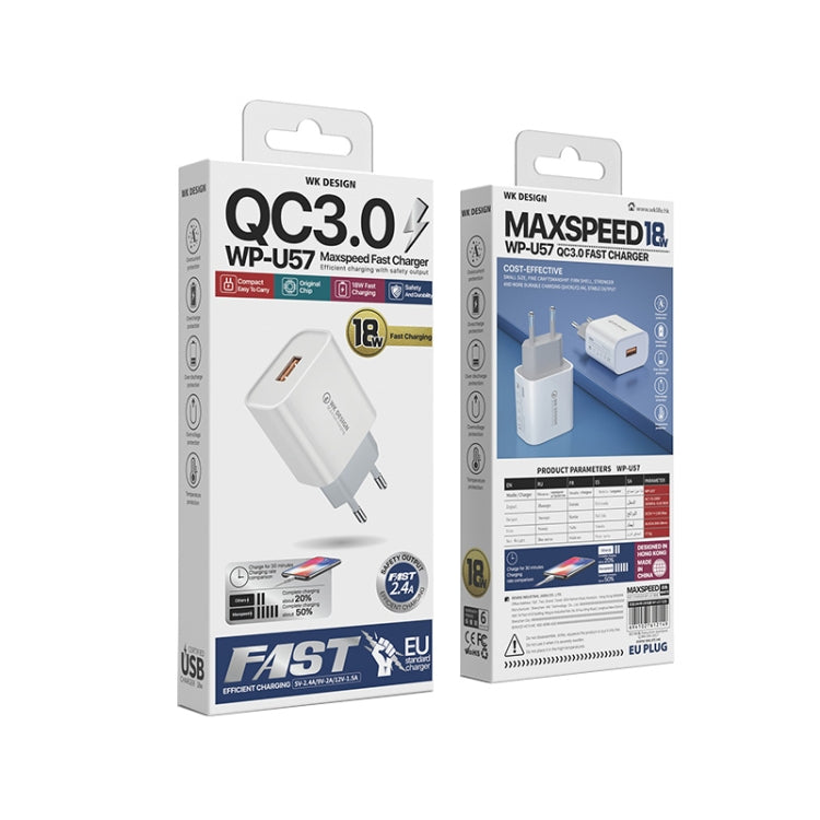 WK WP-U57 Max 18W Maxspeed QC3.0 Fast Charger +  USB to Micro USB Data Cable, Plug Type:EU Plug