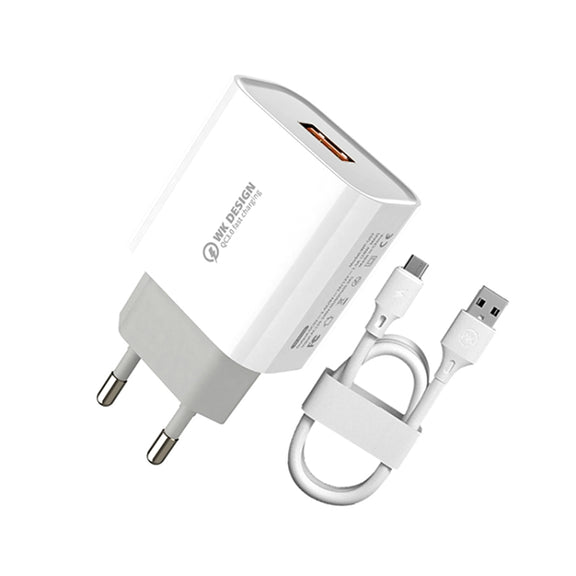 WK WP-U57 Max 18W Maxspeed QC3.0 Fast Charger +  USB to Micro USB Data Cable, Plug Type:EU Plug