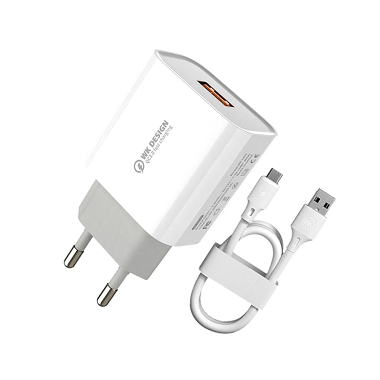WK WP-U57 Max 18W Maxspeed QC3.0 Fast Charger + USB to 8 Pin Data Cable, Plug Type:EU Plug