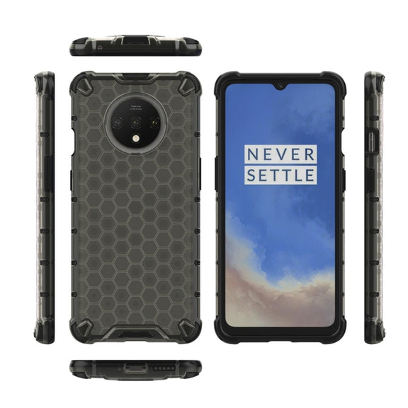 For OnePlus 7T Shockproof Honeycomb PC + TPU Case(Black)