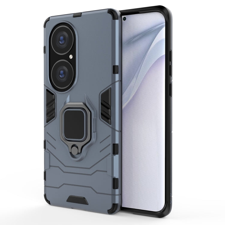 For Huawei P50 Pro PC + TPU Shockproof Protective Case with Magnetic Ring Holder(Navy Blue)