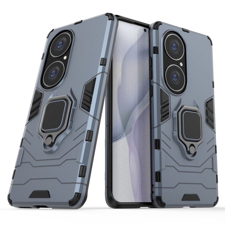 For Huawei P50 Pro PC + TPU Shockproof Protective Case with Magnetic Ring Holder(Navy Blue)