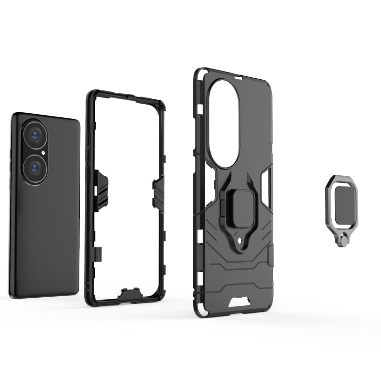 For Huawei P50 Pro PC + TPU Shockproof Protective Case with Magnetic Ring Holder(Navy Blue)