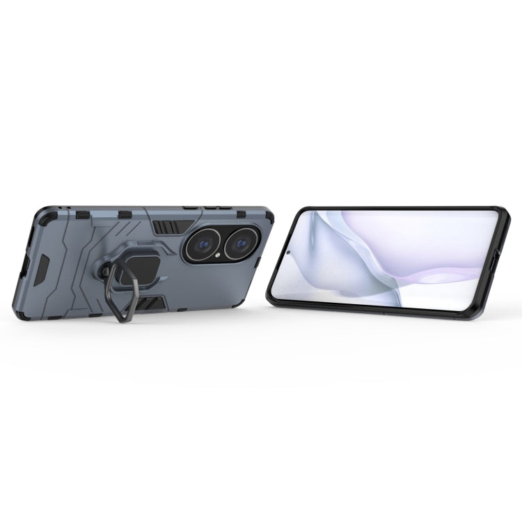 For Huawei P50 Pro PC + TPU Shockproof Protective Case with Magnetic Ring Holder(Navy Blue)