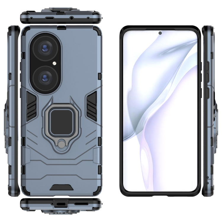 For Huawei P50 Pro PC + TPU Shockproof Protective Case with Magnetic Ring Holder(Navy Blue)