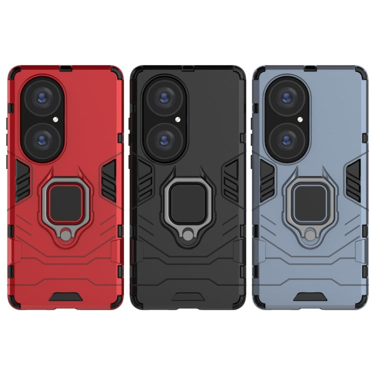 For Huawei P50 Pro PC + TPU Shockproof Protective Case with Magnetic Ring Holder(Navy Blue)