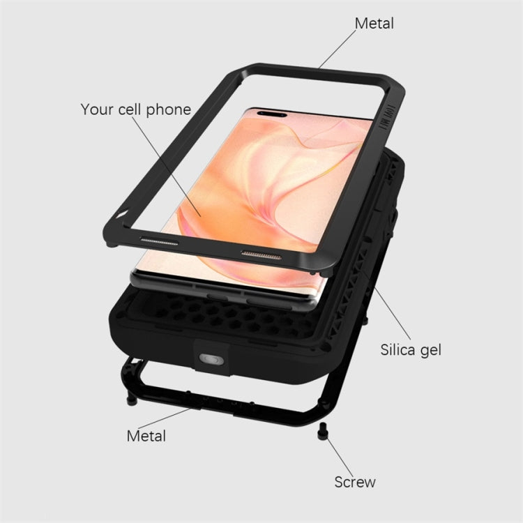 For Huawei Mate 40 Pro LOVE MEI Metal Shockproof Water-resistant Dustproof Protective Case without Glass(Black)