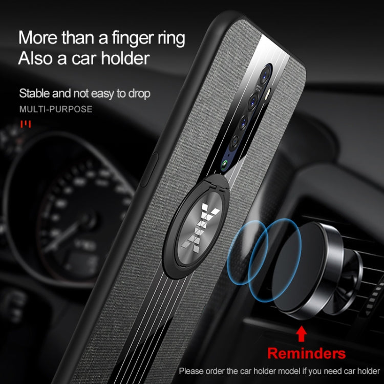 For OPPO Reno 2 XINLI Stitching Cloth Textue Shockproof TPU Protective Case with Ring Holder(Grey)