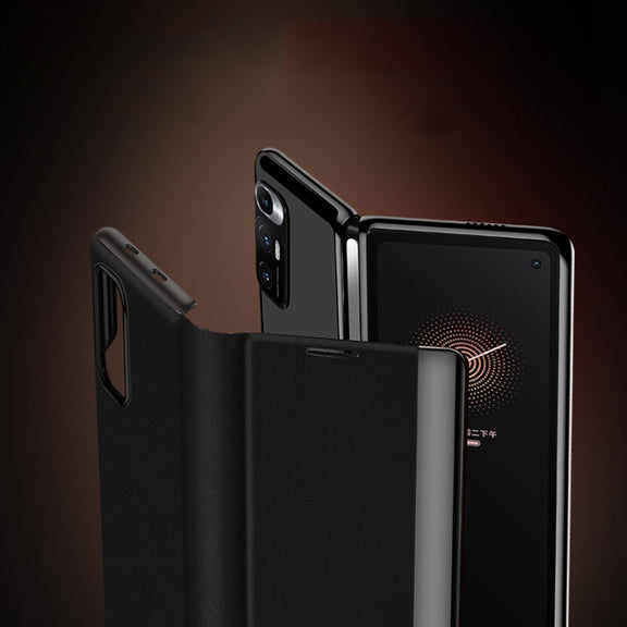 For Xiaomi Mi Mix Fold Matte First Layer Cowhide Folding Leather Case(Black)