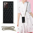 For Samsung Galaxy Note20 Ultra Elegant Rhombic Pattern Microfiber Leather +TPU Shockproof Case with Crossbody Strap Chain(Black) - Galaxy Note20 Ultra Cases by PMC TechLife | Online Shopping South Africa | PMC TechLife | Buy Now Pay Later Mobicred