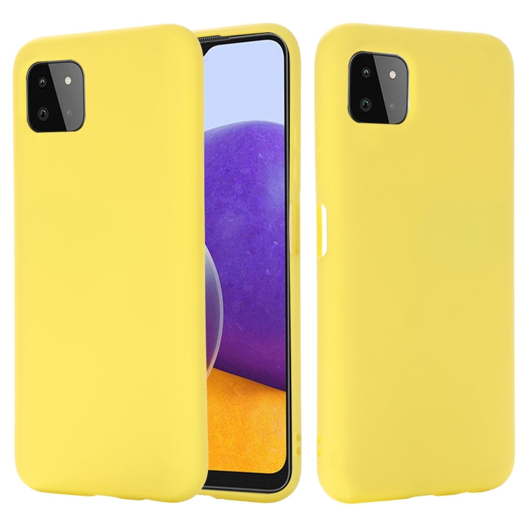 For Samsung Galaxy A22 5G Solid Color Liquid Silicone Dropproof Full Coverage Protective Case(Yellow)