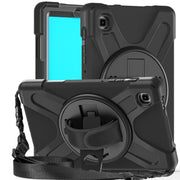 For Samsung Galaxy Tab A7 Lite T220 / T225 Silicone + PC Protective Case with Holder & Shoulder Strap(Black)