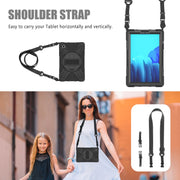 For Samsung Galaxy Tab A7 Lite T220 / T225 Silicone + PC Protective Case with Holder & Shoulder Strap(Black)