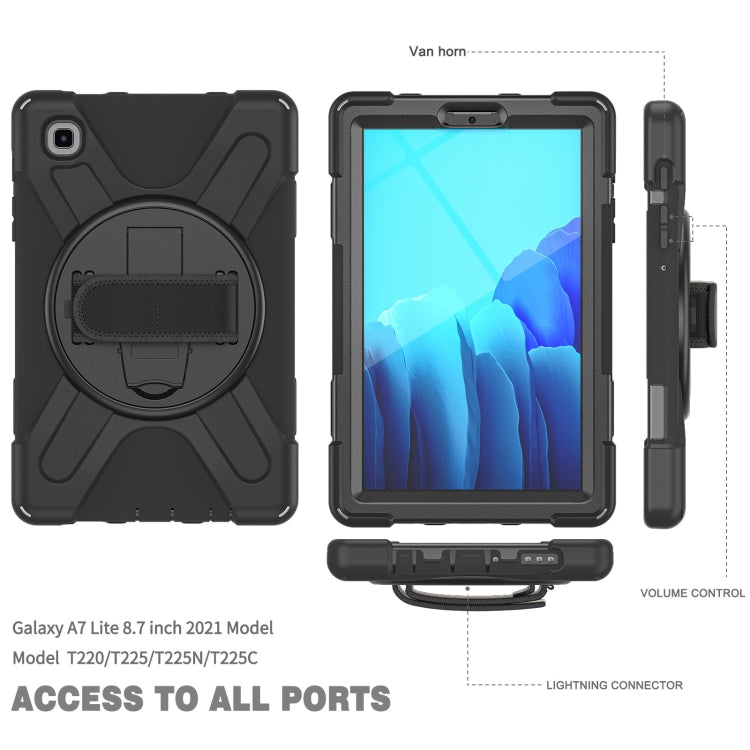 For Samsung Galaxy Tab A7 Lite T220 / T225 Silicone + PC Protective Case with Holder & Shoulder Strap(Black)
