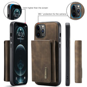 For iPhone 12 / 12 Pro DG.MING M1 Series 3-Fold Multi Card Wallet + Magnetic Back Cover Shockproof Case with Holder Function(Coffee)