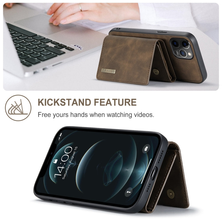 For iPhone 12 Pro Max DG.MING M1 Series 3-Fold Multi Card Wallet + Magnetic Back Cover Shockproof Case with Holder Function(Coffee)