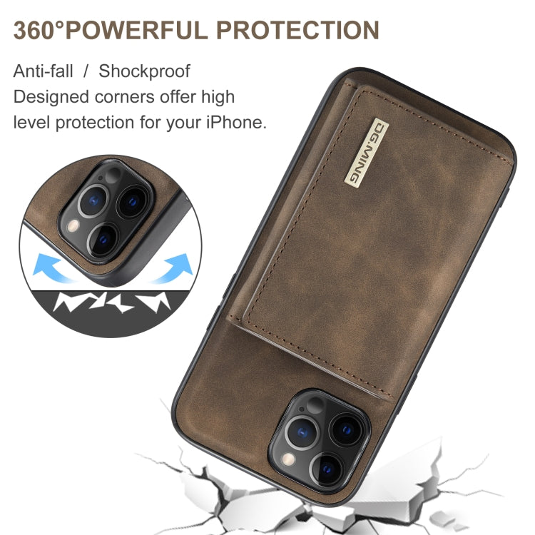For iPhone 12 Pro Max DG.MING M1 Series 3-Fold Multi Card Wallet + Magnetic Back Cover Shockproof Case with Holder Function(Coffee)