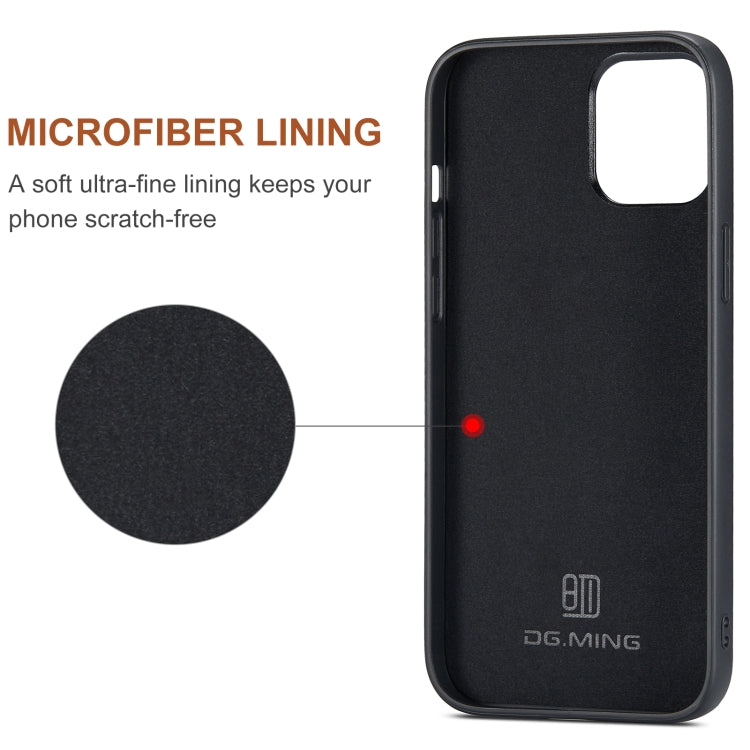 For iPhone 12 Pro Max DG.MING M1 Series 3-Fold Multi Card Wallet + Magnetic Back Cover Shockproof Case with Holder Function(Coffee)
