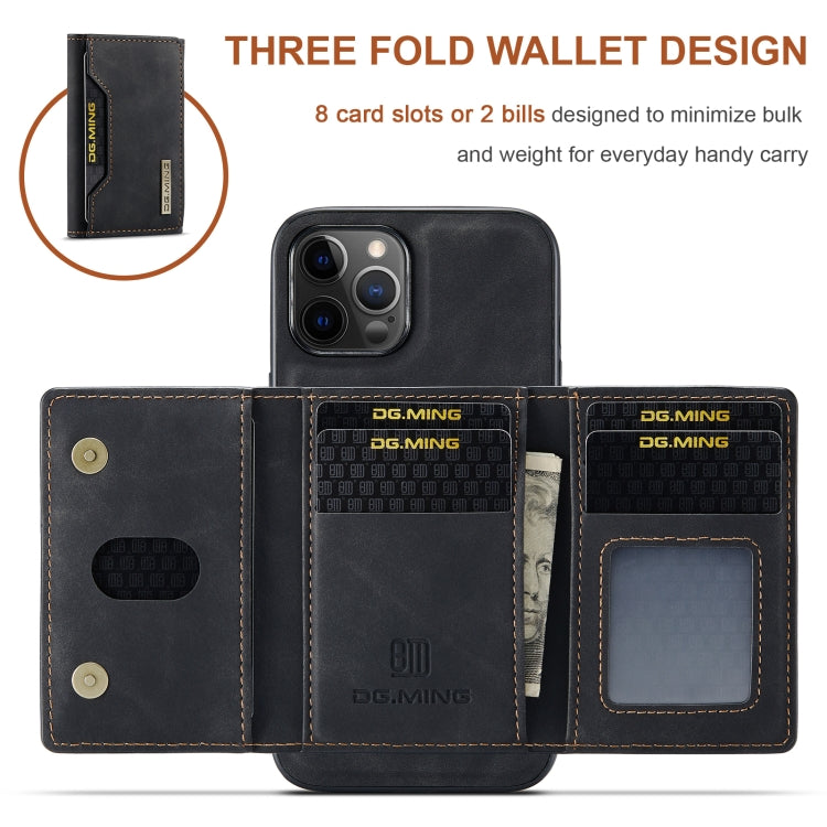 For iPhone 12 Pro Max DG.MING M2 Series 3-Fold Multi Card Bag + Magnetic Back Cover Shockproof Case with Wallet & Holder Function(Black)